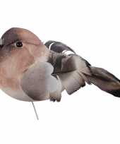 6x bruine versiering vogeltjes op draad 8 5 cm
