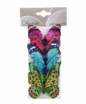 6x gekleurde vlinders op clip 7 cm versiering