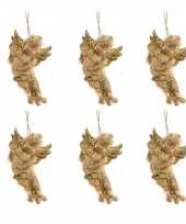6x gouden engel met lute kerstversiering hangversierings 10 cm