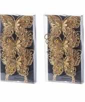 6x kerst versiering vlinders goud 12 x 11 cm