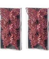 6x kerst versiering vlinders rood 12 x 11 cm