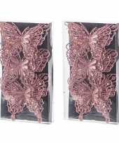 6x kerst versiering vlinders roze 12 x 11 cm