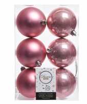 6x oud roze kerstversiering kerstballen kunststof 8 cm