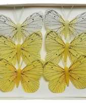 6x witte gele vlinders versierings 6 x 8 cm op draad