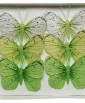6x witte groene vlinders versierings 6 x 8 cm op draad