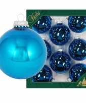 8x hawaii blauwe glazen kerstballen glans 7 cm kerstboomversiering