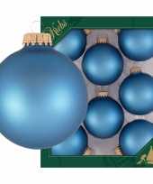 8x oceaan blauwe velvet glazen kerstballen mat 7 cm kerstboomversiering