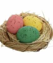 8x paasnestjes met kippeneieren roze groen geel 9 cm versiering