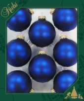 8x royal velvet blauwe glazen kerstballen mat 7 cm kerstboomversiering