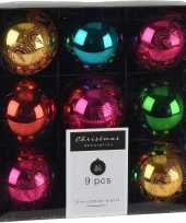 9x kerstboomversiering luxe kunststof kerstballen gekleurd 5 cm