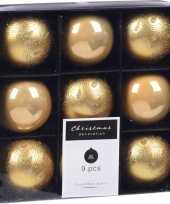 9x kerstboomversiering luxe kunststof kerstballen goud 6 cm