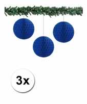 Blauwe kerstversiering ballen van papier 10 cm 3 stuks