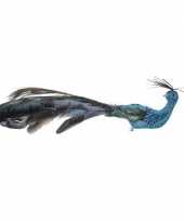 Blauwe pauwen vogel kerstversiering clip versiering 10 cm