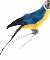 Dierenbeeld blauwe ara papegaai vogel 34 cm versiering met veren