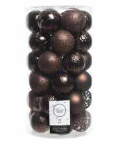 Donker bruine kerstversiering kerstballenset kunststof 6 cm 36x