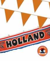 Ek oranje straat huis versiering pakket met oa 1x holland spandoek 70 x300 en 100 m vlaggenlijnen