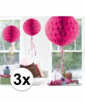 Feestversiering roze versiering bollen 30 cm set van 3 10121241