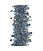 Grijsblauwe sterren kerstslinger 10 cm breed x 270 cm versiering