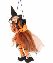 Halloween heks hangversiering pop oranje zwart 45 cm halloween versiering
