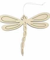 Houten dieren versiering hanger van een libelle van 17 x 21 cm