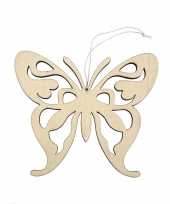 Houten dieren versiering hanger van een vlinder van 16 x 14 cm