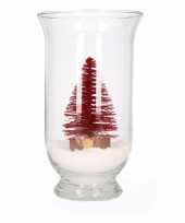 Kerst woonversiering vaas met glitter boompje rood