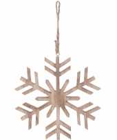Kerstboom versiering bruin houten sneeuwvlok hanger 20 cm