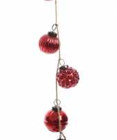 Kerstboom versiering rode kerstballen slinger 120 cm van glas