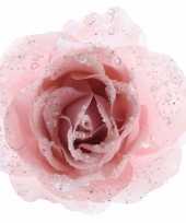 Kerstboom versiering roos poeder roze 14 cm