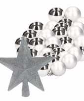 Kerstboomversiering set met zilveren kerstballen 36x en ster piek