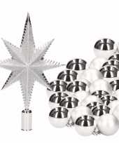 Kerstboomversiering set zilver met 36 kerstballen en ster piek