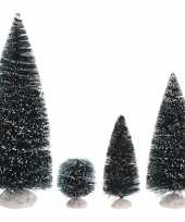 Kerstdorp onderdelen 9x versiering dennenbomen kerstbomen besneeuwd