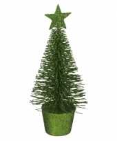 Kerstversiering groene glitter kerstbomen kerstboompjes 15 cm