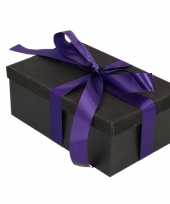 Kerstversiering kadodoosje cadeaudoosje zwart glitter 17 cm met paars lint
