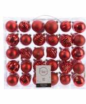 Kerstversiering kerstballen set rood 60 delig kunststof