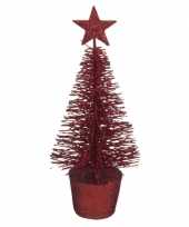 Kerstversiering rode glitter kerstbomen kerstboompjes 15 cm