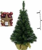 Mini kerstboom inclusief lampjes en goud rode versiering