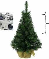 Mini kerstboom inclusief lampjes en wit zilver blauwe versiering