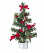 Mini kerstboompje zilver met rode versiering 20 cm