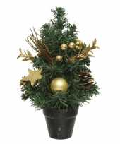 Mini kunst kerstbomen kunstbomen met gouden versiering 30 cm