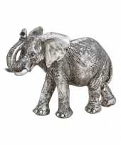 Olifant woonversiering dieren beeldje zilver 16 x 12 x 6 cm