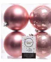 Oud roze kerstversiering kerstballen 8x kunststof 10 cm