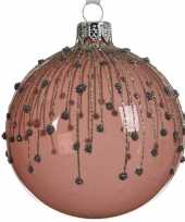 Oud roze kerstversiering transparante kerstballen van glas 8 cm