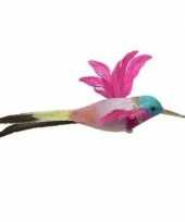 Roze kolibrie vogel clip 15 cm versiering