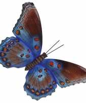 Tuin schutting versiering bruin blauwe vlinder 35 cm