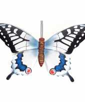 Tuinversiering vlinder van metaal zwart blauw 48 cm