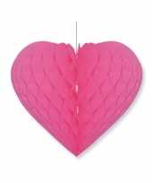 Valentijnsdag versiering hart fuchsia roze 15 x 18 cm