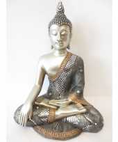 Versiering boeddha beeld zilver 34 cm