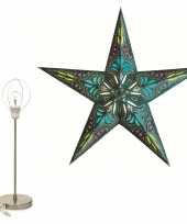 Versiering kerstster turquoise blauw 60 cm inclusief tafellamp lamp standaard