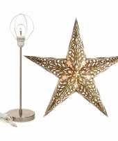Versiering kerstster wit goud 60 cm inclusief tafellamp lamp standaard